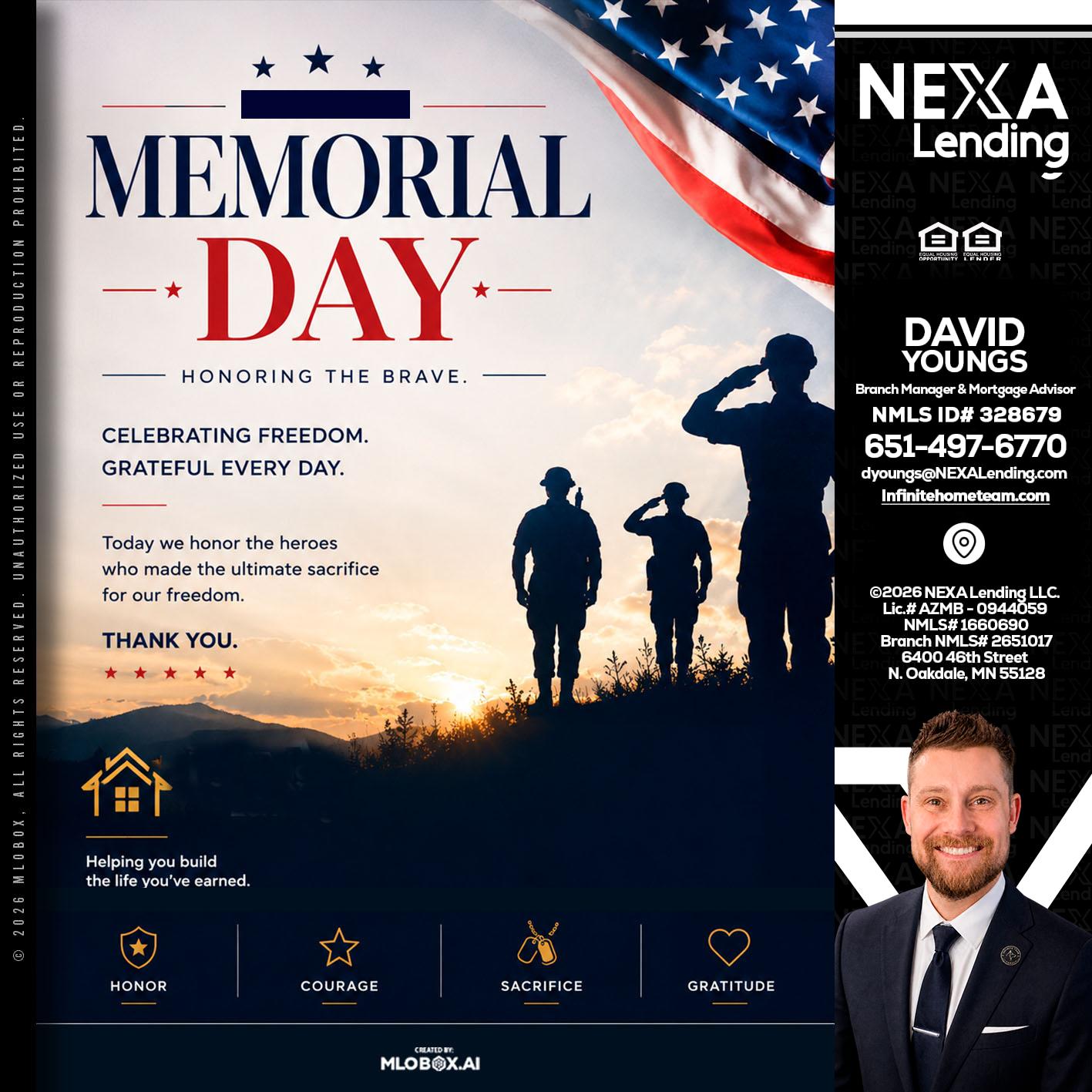 MEMORIAL DAY - David Youngs -Branch Manager & Mortgage Advisor